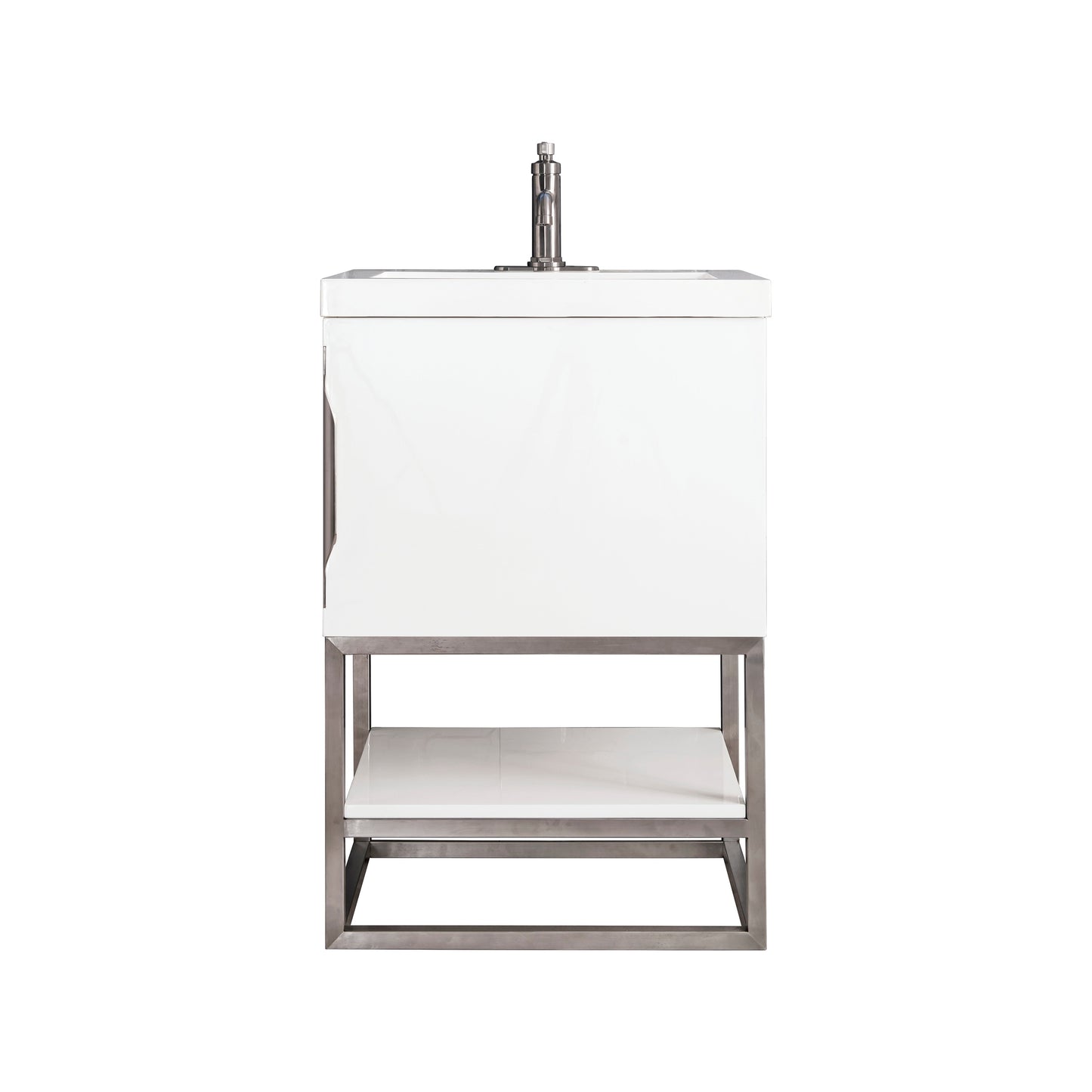 James Martin Vanities Columbia 24" Glossy White and Brushed Nickel Single Vanity With White Glossy Composite Stone Top