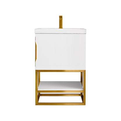 James Martin Vanities Columbia 24" Glossy White and Radiant Gold Single Vanity With White Glossy Composite Stone Top