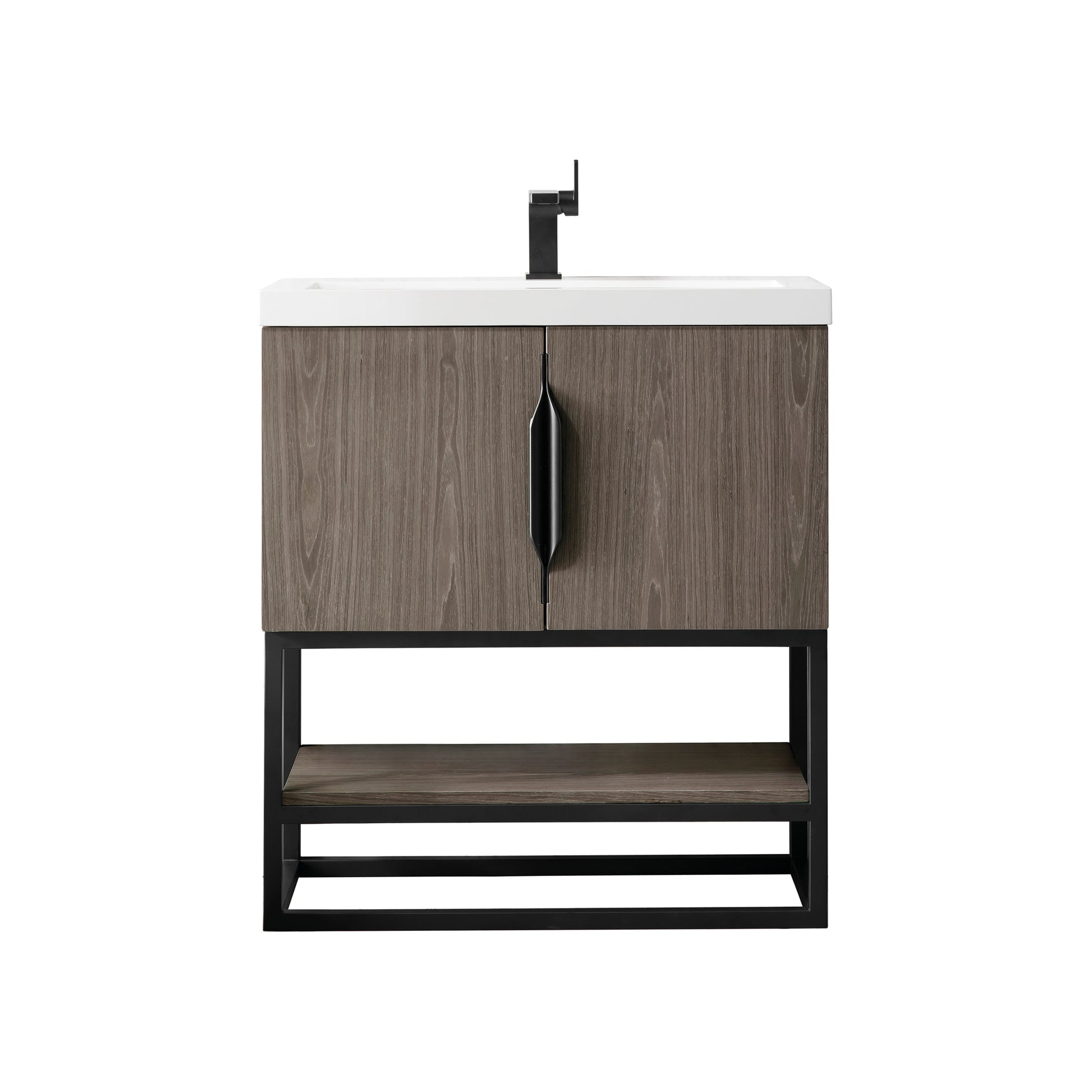 James Martin Vanities Columbia 31.5" Ash Gray and Matte Black Single Vanity With White Glossy Composite Stone Top