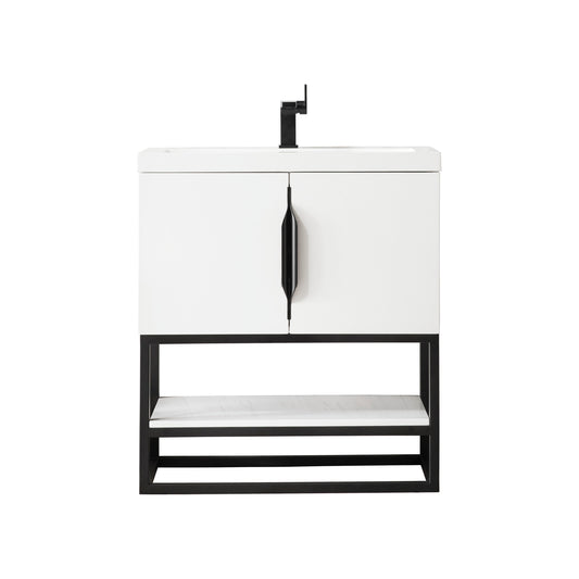 James Martin Vanities Columbia 31.5" Glossy White and Matte Black Single Vanity With White Glossy Composite Stone Top