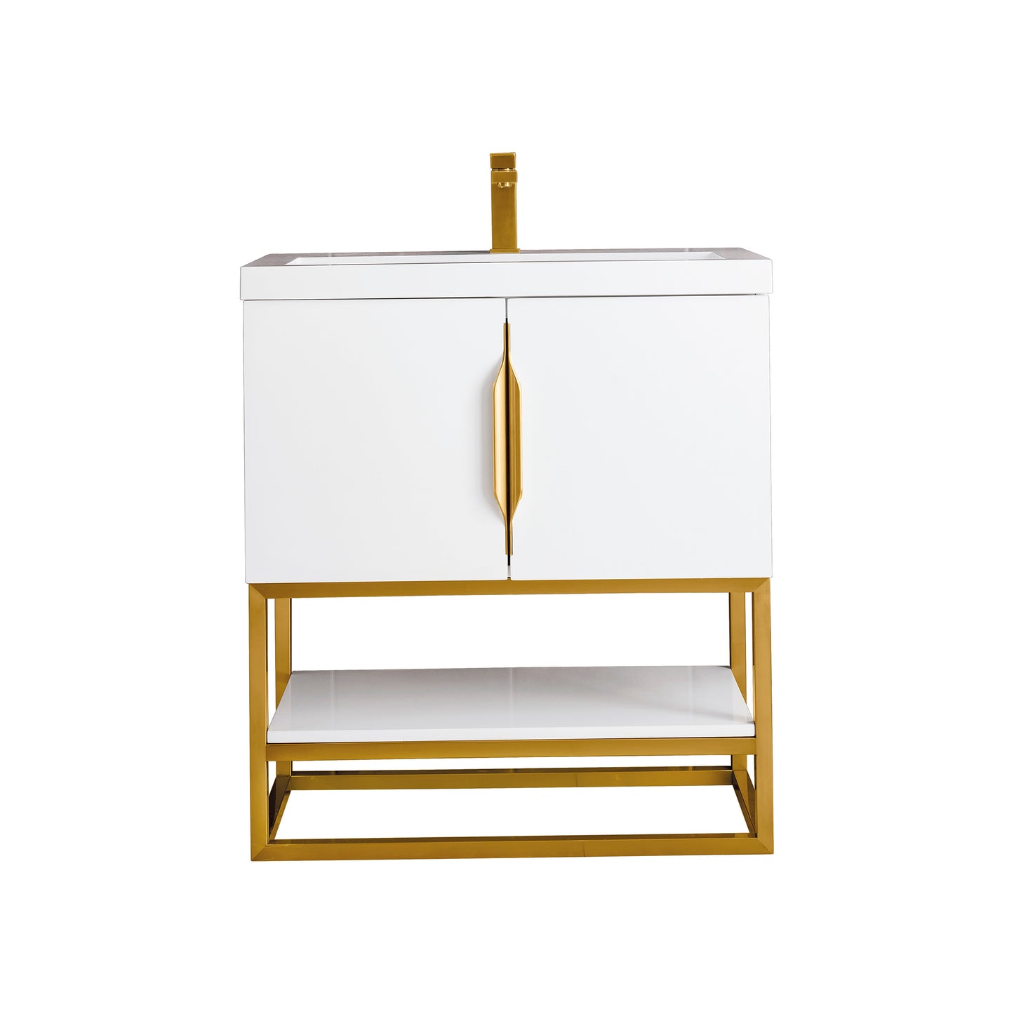 James Martin Vanities Columbia 31.5" Glossy White and Radiant Gold Single Vanity With White Glossy Composite Stone Top