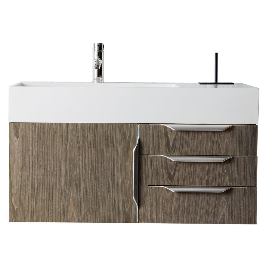 James Martin Vanities Columbia 36" Ash Gray and Brushed Nickel Single Wall Mount Vanity With Glossy White Composite Stone Top