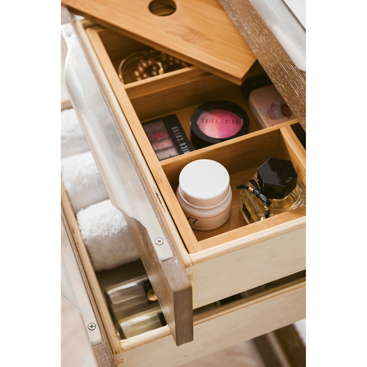 James Martin Vanities Columbia 36" Latte Oak and Brushed Nickel Single Vanity With Glossy White Composite Stone Top