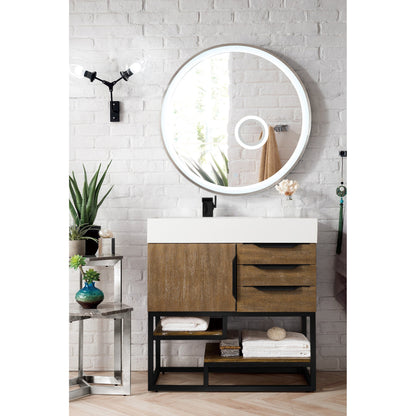 James Martin Vanities Columbia 36" Latte Oak and Matte Black Single Vanity With Glossy White Composite Stone Top