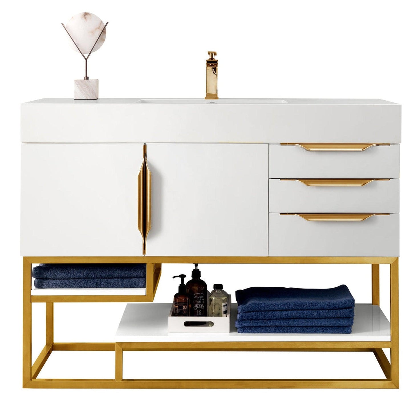 James Martin Vanities Columbia 48" Glossy White, Radiant Gold Single Vanity