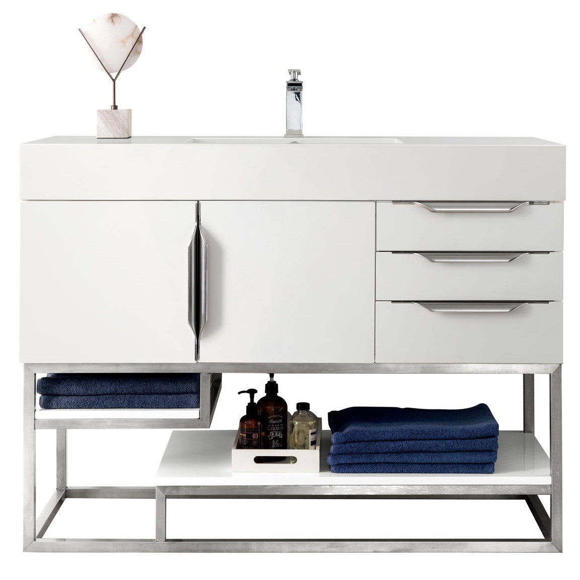 James Martin Vanities Columbia 48" Glossy White and Brushed Nickel Single Vanity Cabinet