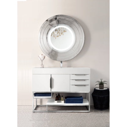 James Martin Vanities Columbia 48" Glossy White and Brushed Nickel Single Vanity With Glossy White Composite Stone Top