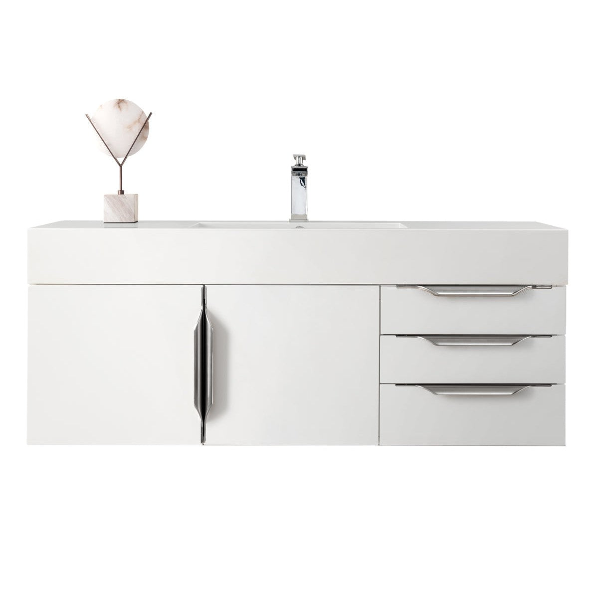 James Martin Vanities Columbia 48" Glossy White and Brushed Nickel Single Wall Mount Vanity With Glossy White Composite Stone Top