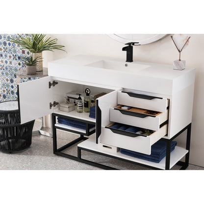 James Martin Vanities Columbia 48" Glossy White and Matte Black Single Vanity With Glossy White Composite Stone Top