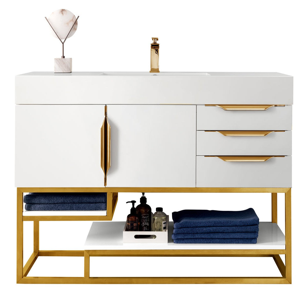 James Martin Vanities Columbia 48" Glossy White and Radiant Gold Single Vanity Cabinet