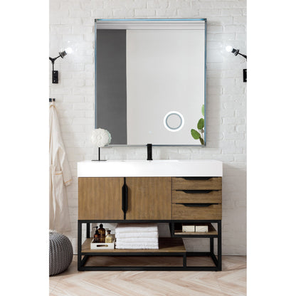 James Martin Vanities Columbia 48" Latte Oak and Matte Black Single Vanity With Glossy White Composite Stone Top