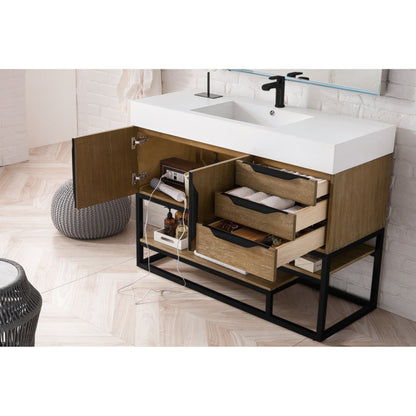 James Martin Vanities Columbia 48" Latte Oak and Matte Black Single Vanity With Glossy White Composite Stone Top