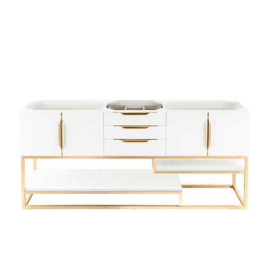 James Martin Vanities Columbia 72" Glossy White, Radiant Gold Double Vanity