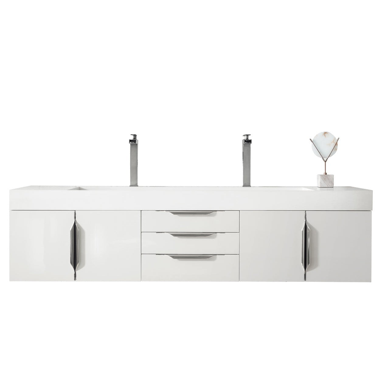 James Martin Vanities Columbia 72" Glossy White and Brushed Nickel Double Wall Mount Vanity Cabinet