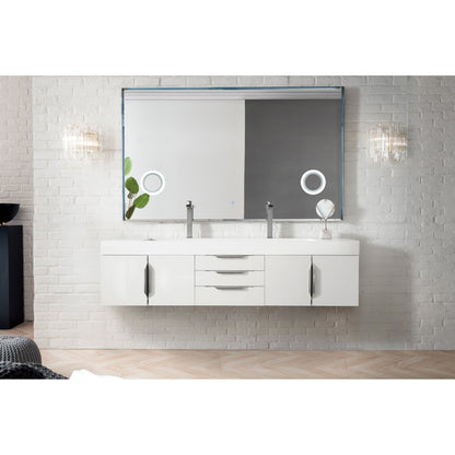 James Martin Vanities Columbia 72" Glossy White and Brushed Nickel Double Wall Mount Vanity With Glossy White Composite Stone Top