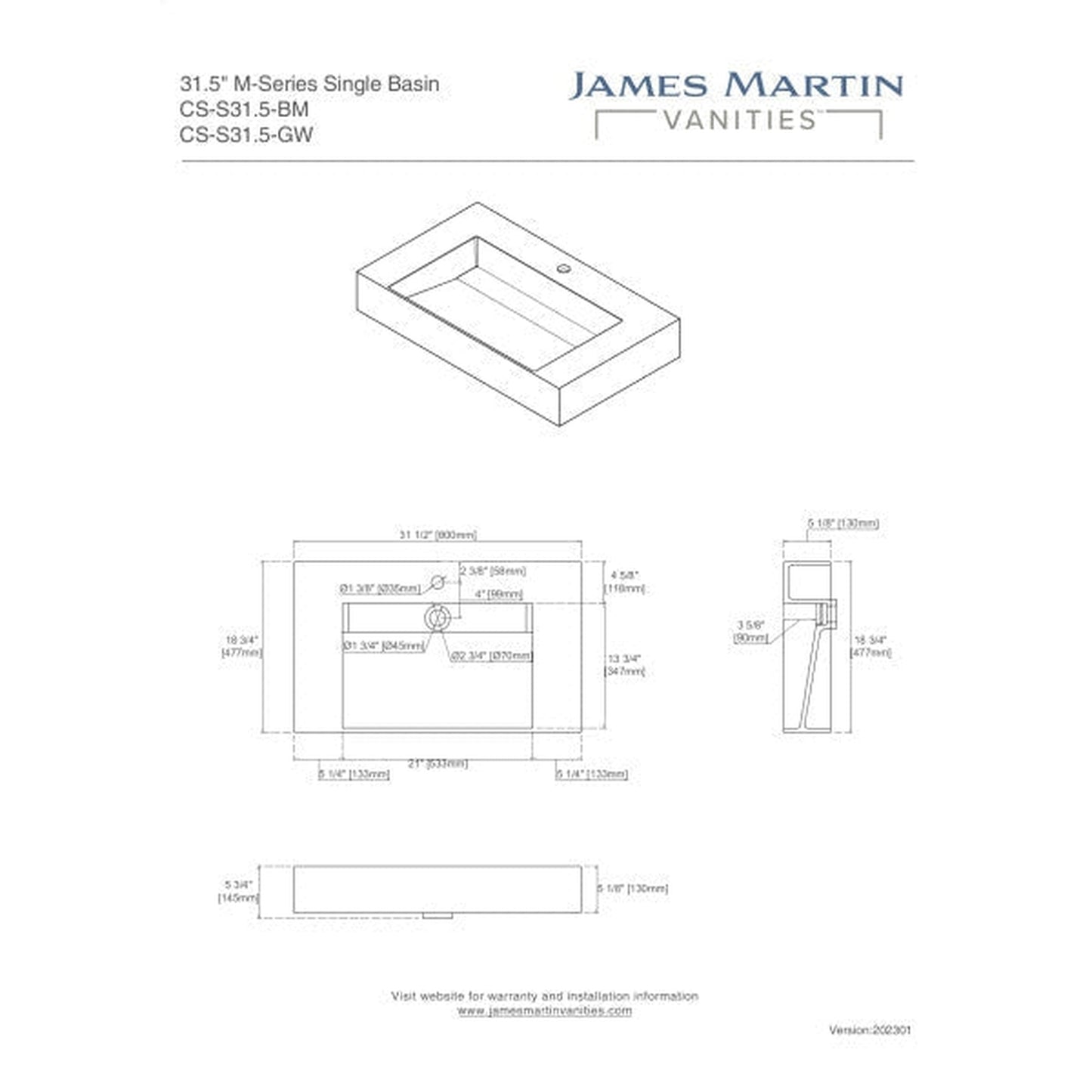 James Martin Vanities Composite Sinks 32" Black Matte Countertop