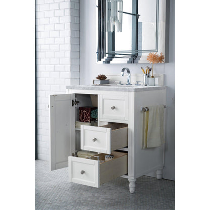 James Martin Vanities Copper Cove Encore 30" Bright White Single Vanity With 3cm Carrara Marble Top