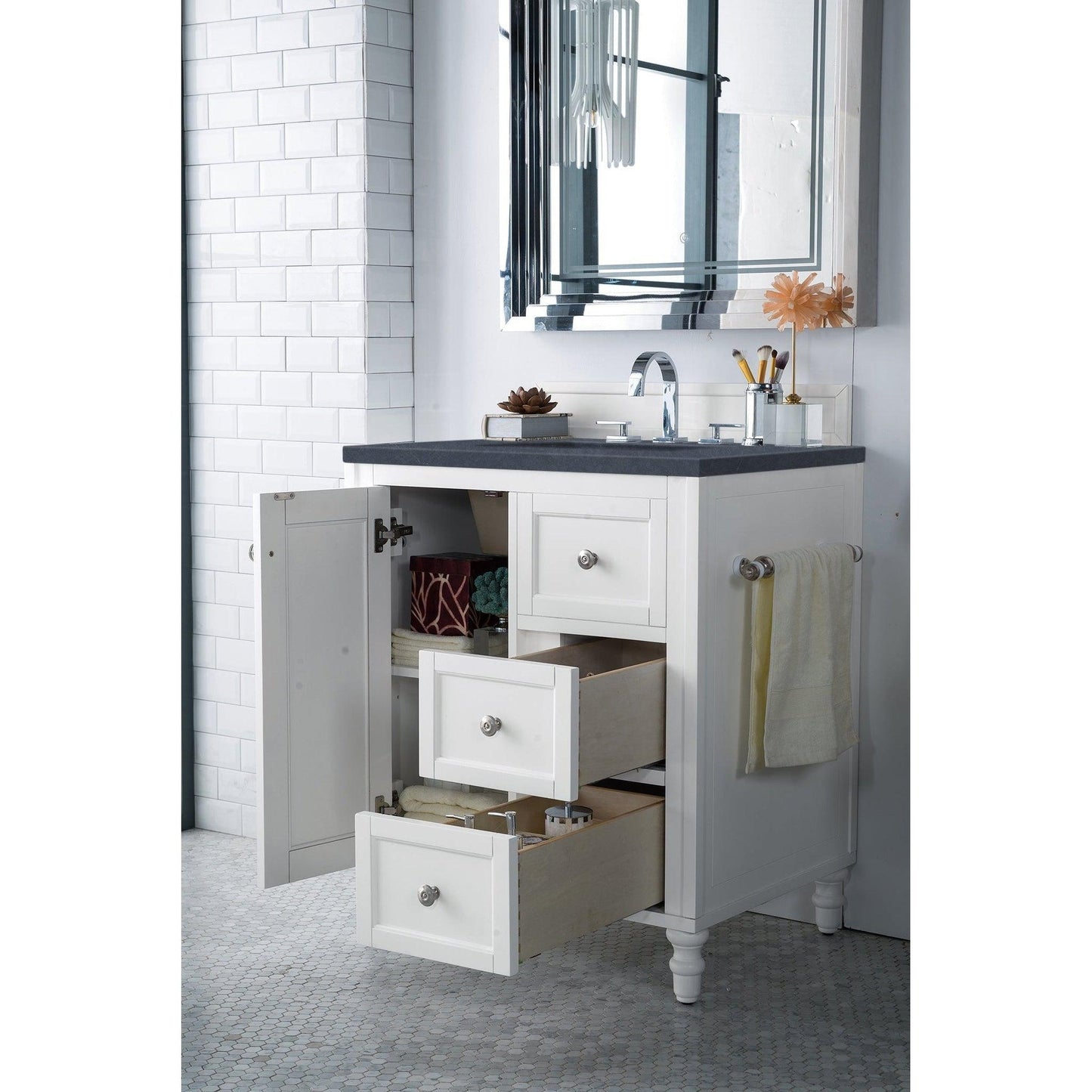 James Martin Vanities Copper Cove Encore 30" Bright White Single Vanity With 3cm Charcoal Soapstone Quartz Top