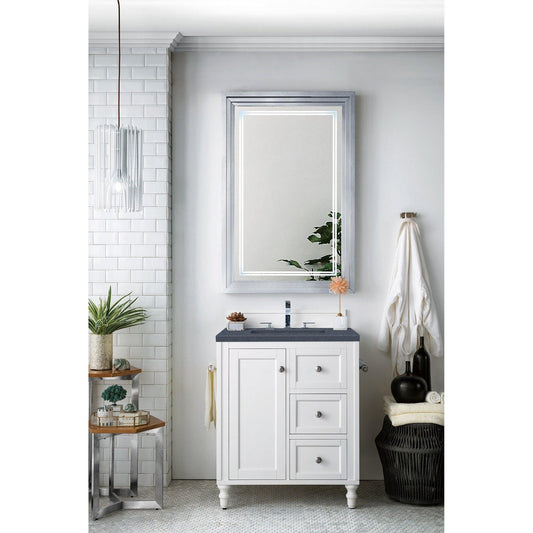 James Martin Vanities Copper Cove Encore 30" Bright White Single Vanity With 3cm Charcoal Soapstone Quartz Top