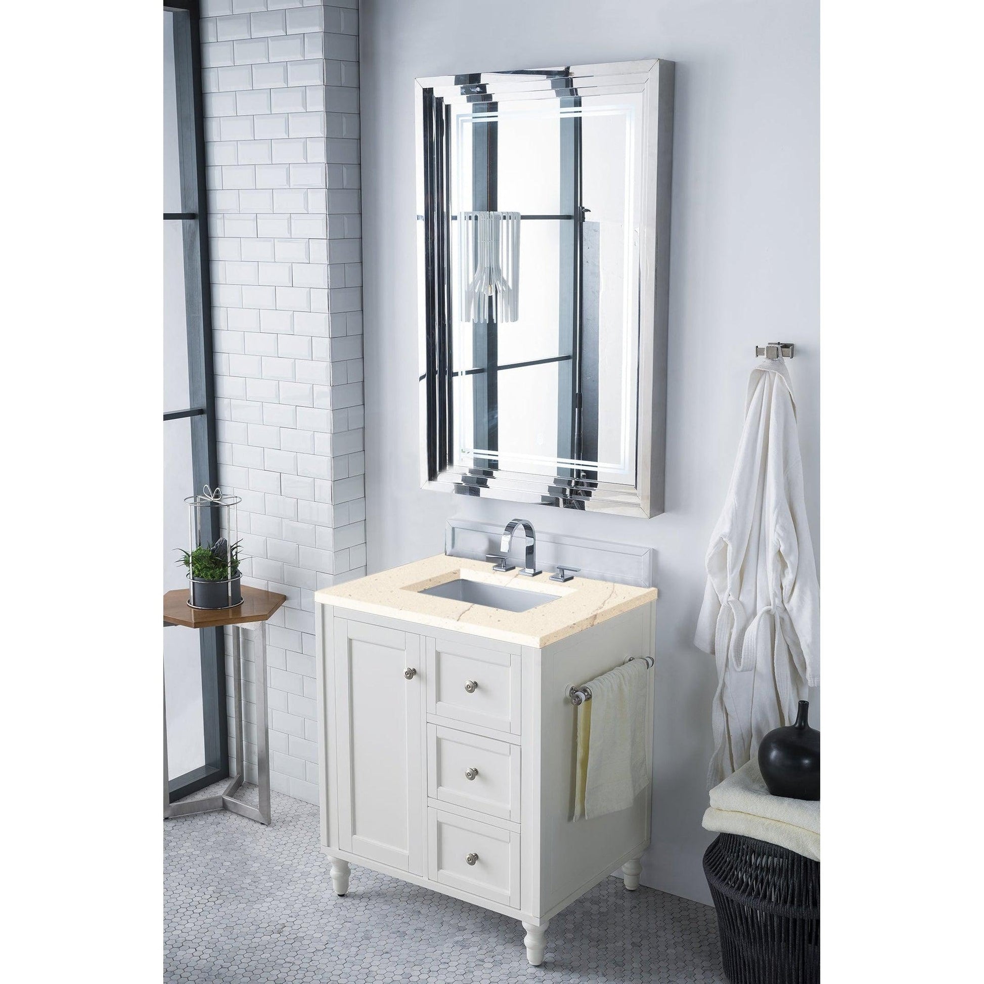 James Martin Vanities Copper Cove Encore 30" Bright White Single Vanity With 3cm Eternal Marfil Quartz Top