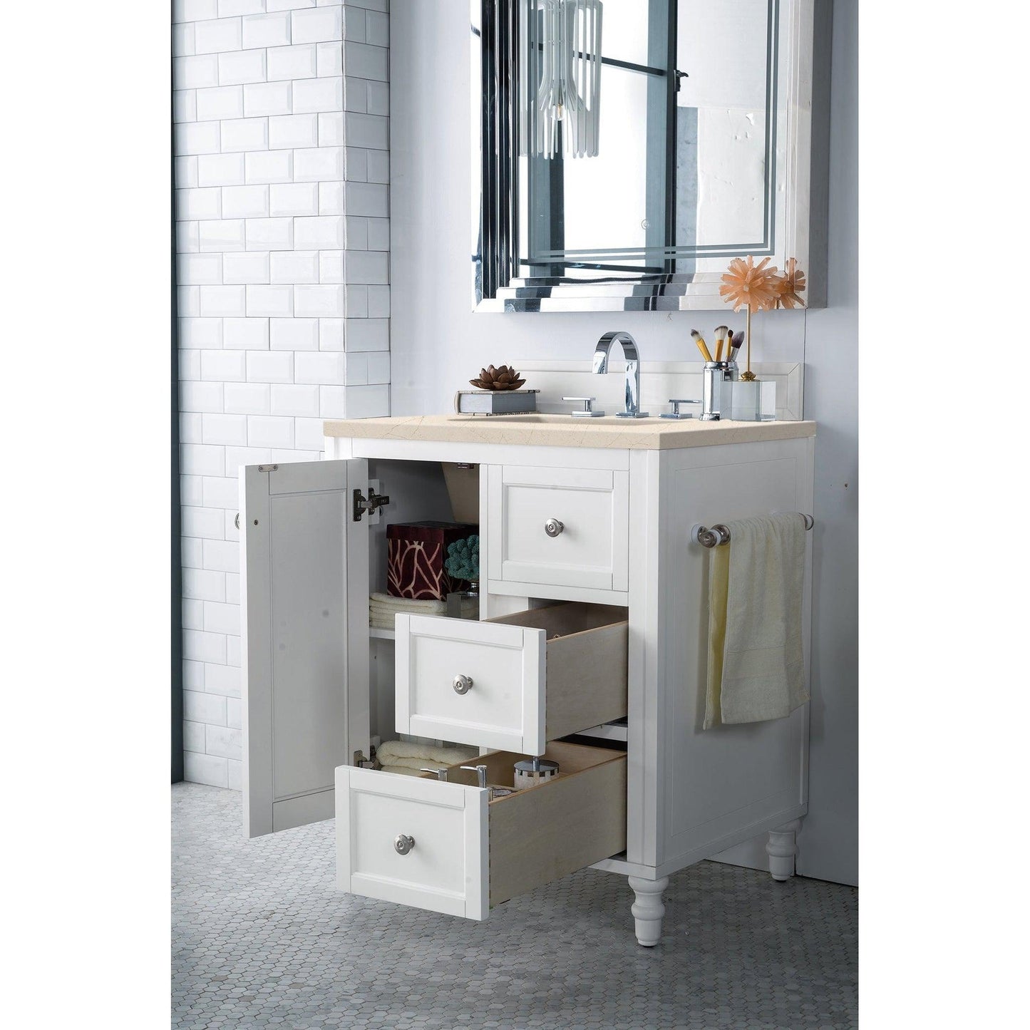 James Martin Vanities Copper Cove Encore 30" Bright White Single Vanity With 3cm Eternal Marfil Quartz Top