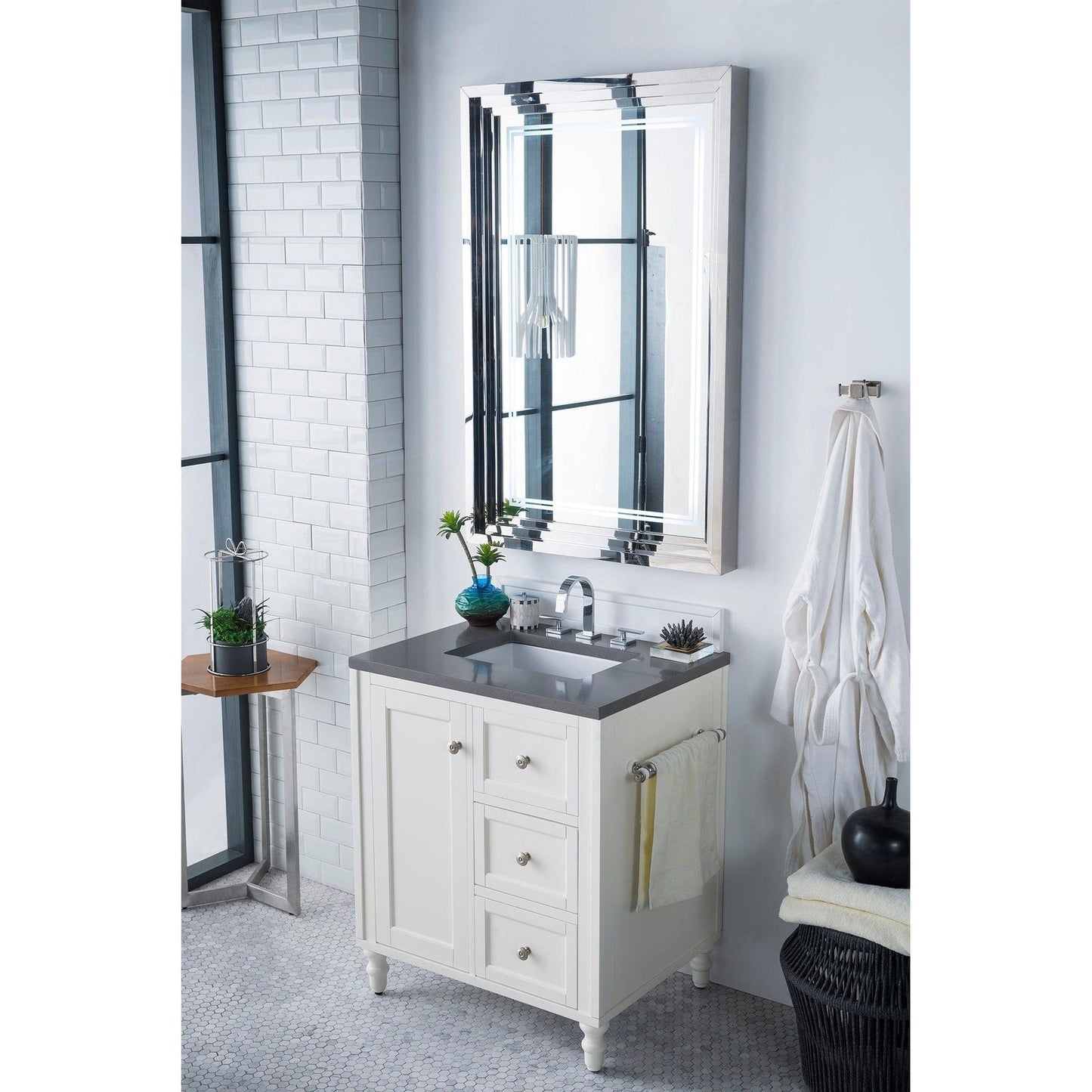 James Martin Vanities Copper Cove Encore 30" Bright White Single Vanity With 3cm Grey Expo Quartz Top