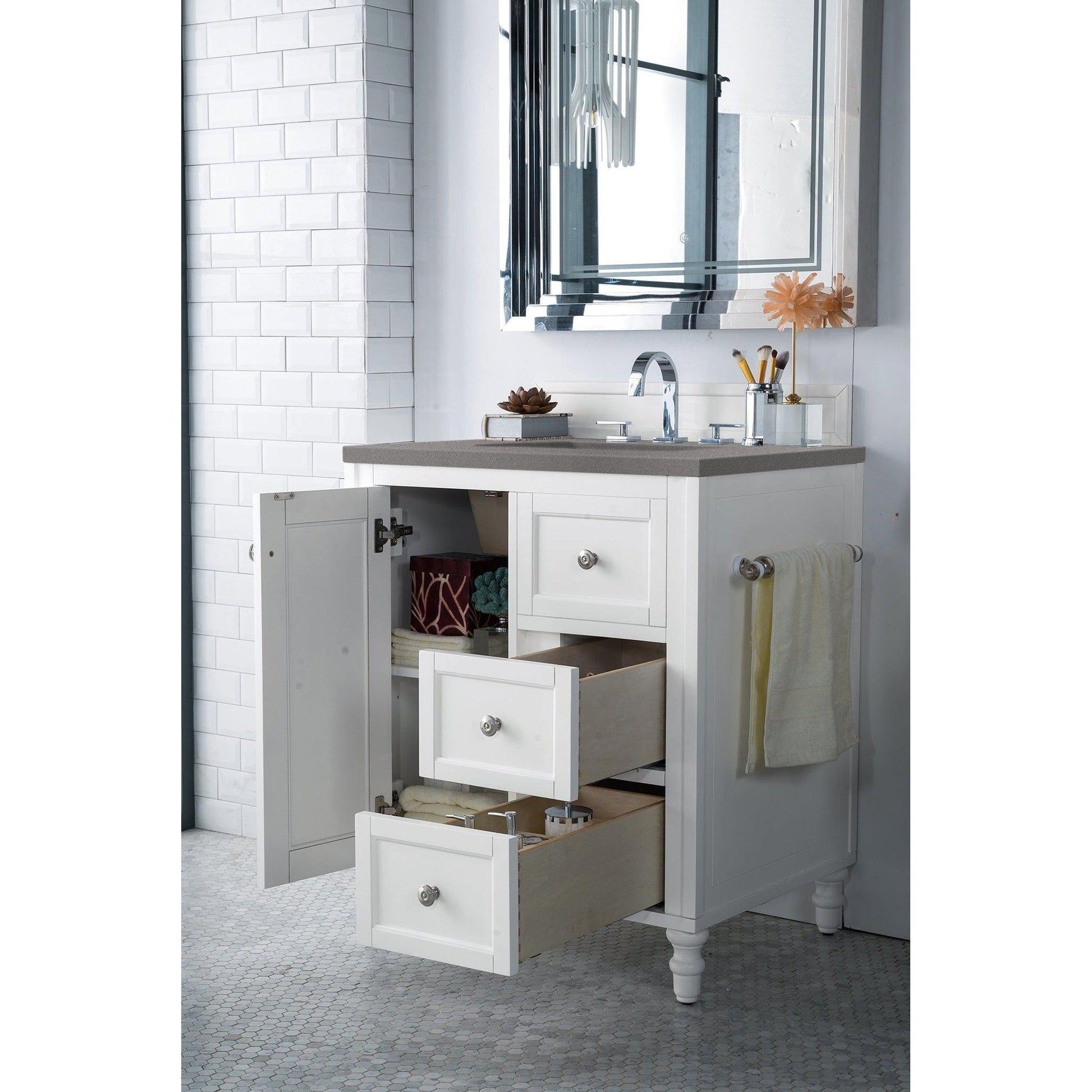 James Martin Vanities Copper Cove Encore 30" Bright White Single Vanity With 3cm Grey Expo Quartz Top