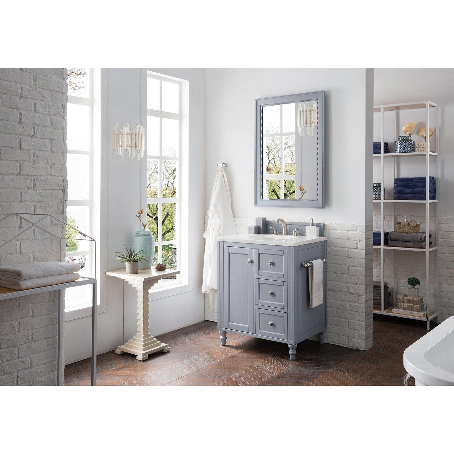 James Martin Vanities Copper Cove Encore 30" Silver Gray Single Vanity With 3cm Arctic Fall Solid Surface Top
