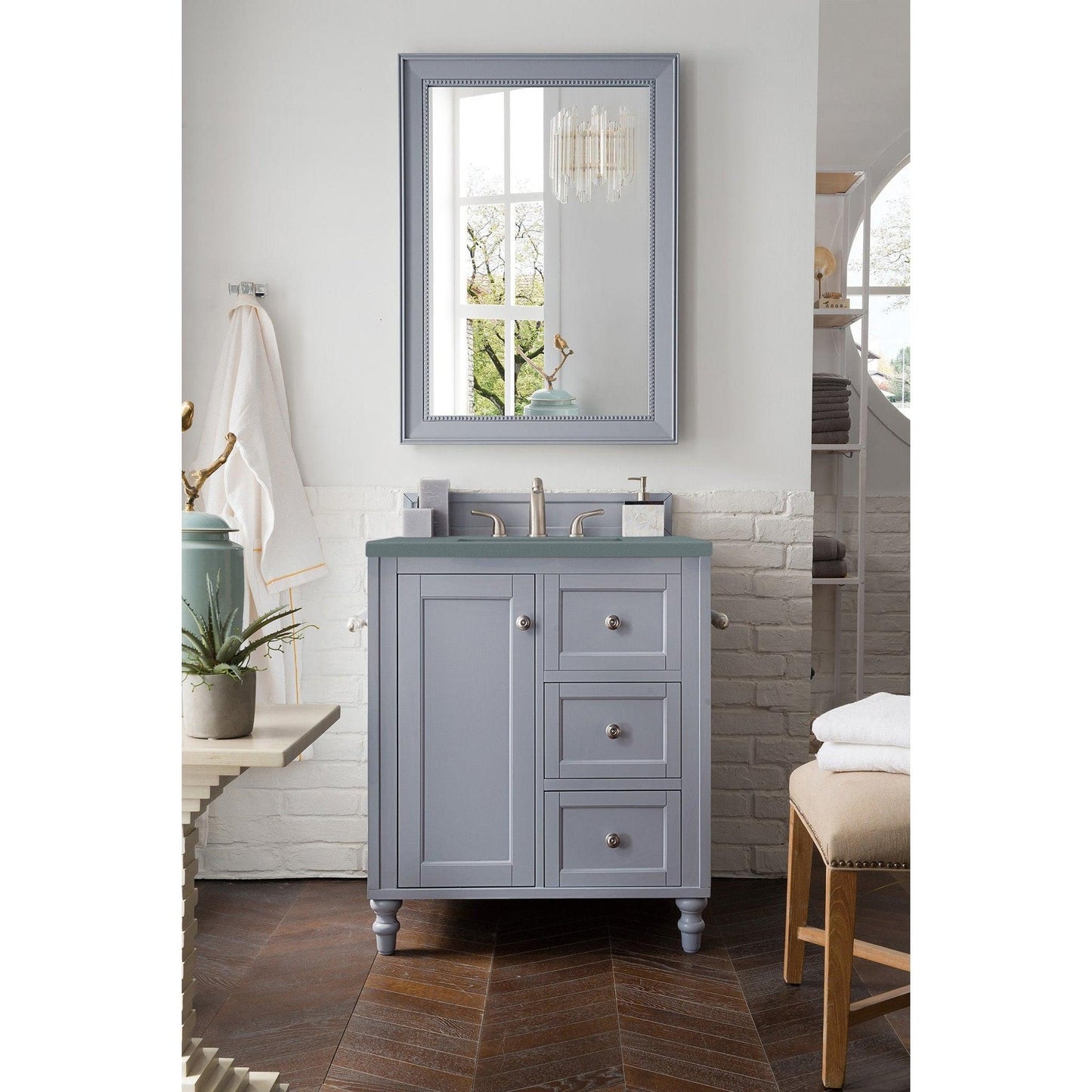 James Martin Vanities Copper Cove Encore 30" Silver Gray Single Vanity With 3cm Cala Blue Quartz Top