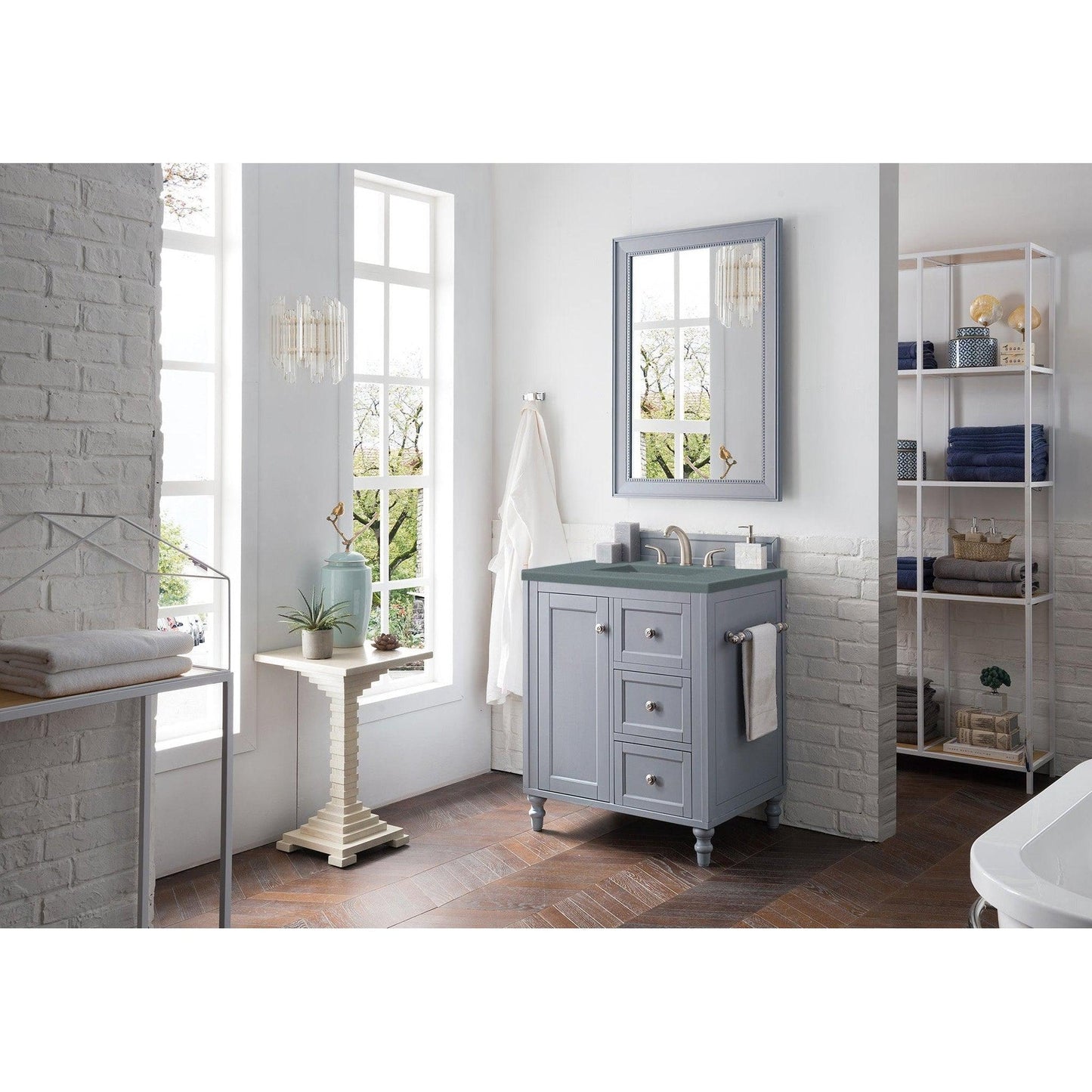 James Martin Vanities Copper Cove Encore 30" Silver Gray Single Vanity With 3cm Cala Blue Quartz Top