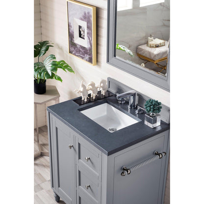 James Martin Vanities Copper Cove Encore 30" Silver Gray Single Vanity With 3cm Charcoal Soapstone Quartz Top