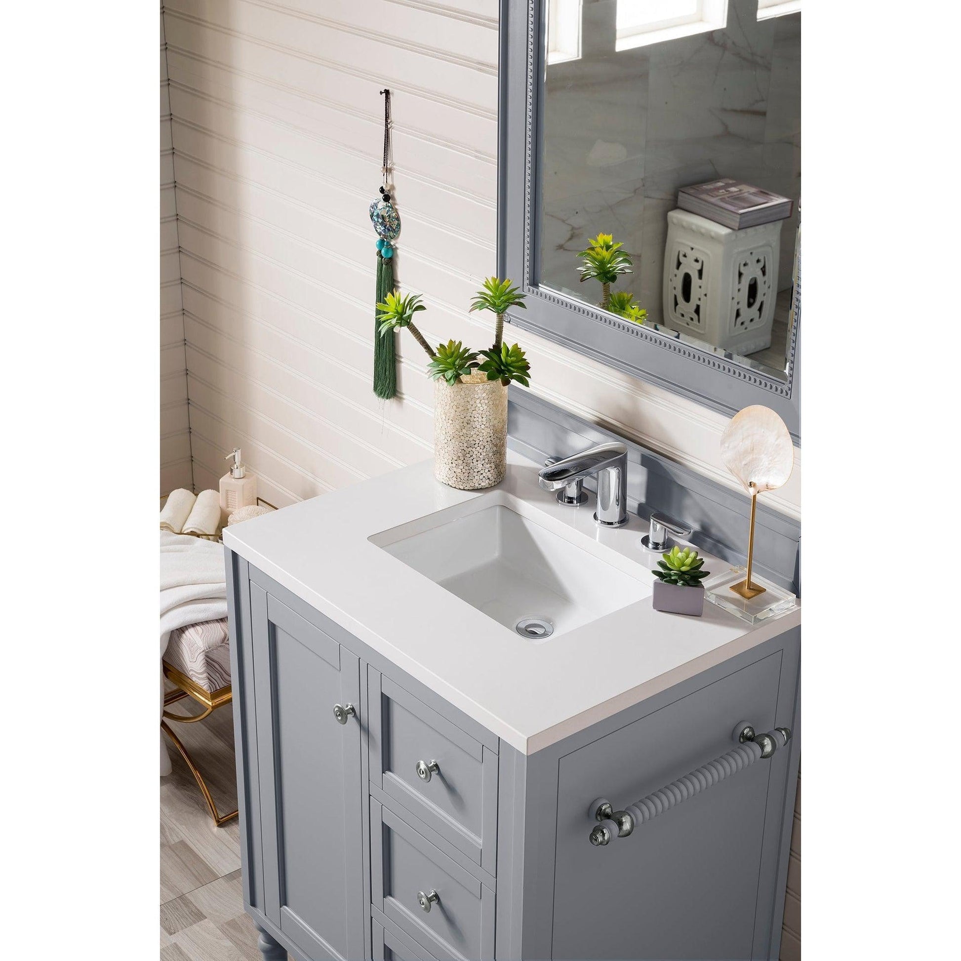 James Martin Vanities Copper Cove Encore 30" Silver Gray Single Vanity With 3cm White Zeus Quartz Top