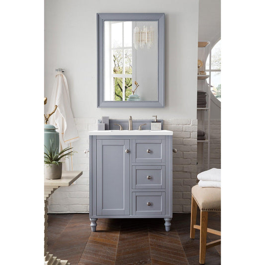 James Martin Vanities Copper Cove Encore 30" Silver Gray Single Vanity With 3cm White Zeus Quartz Top