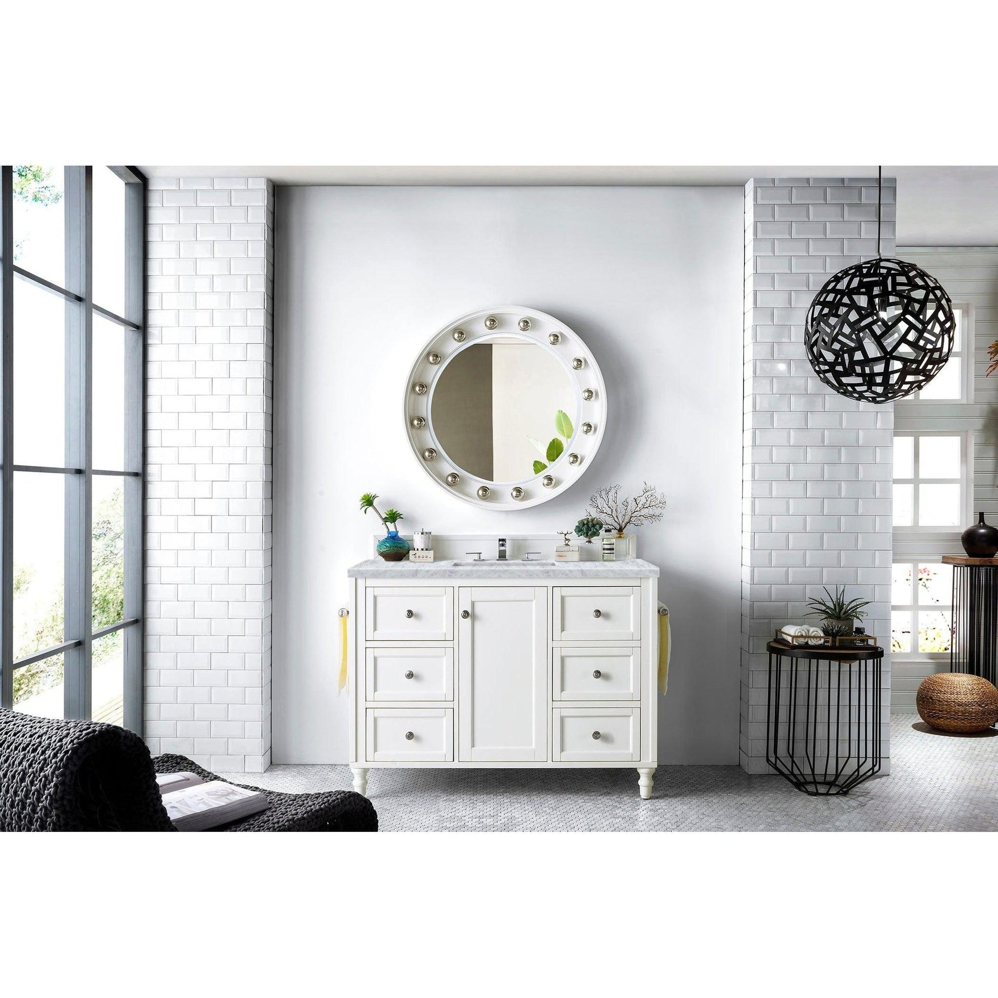 James Martin Vanities Copper Cove Encore 48" Bright White Single Vanity With 3cm Carrara Marble Top