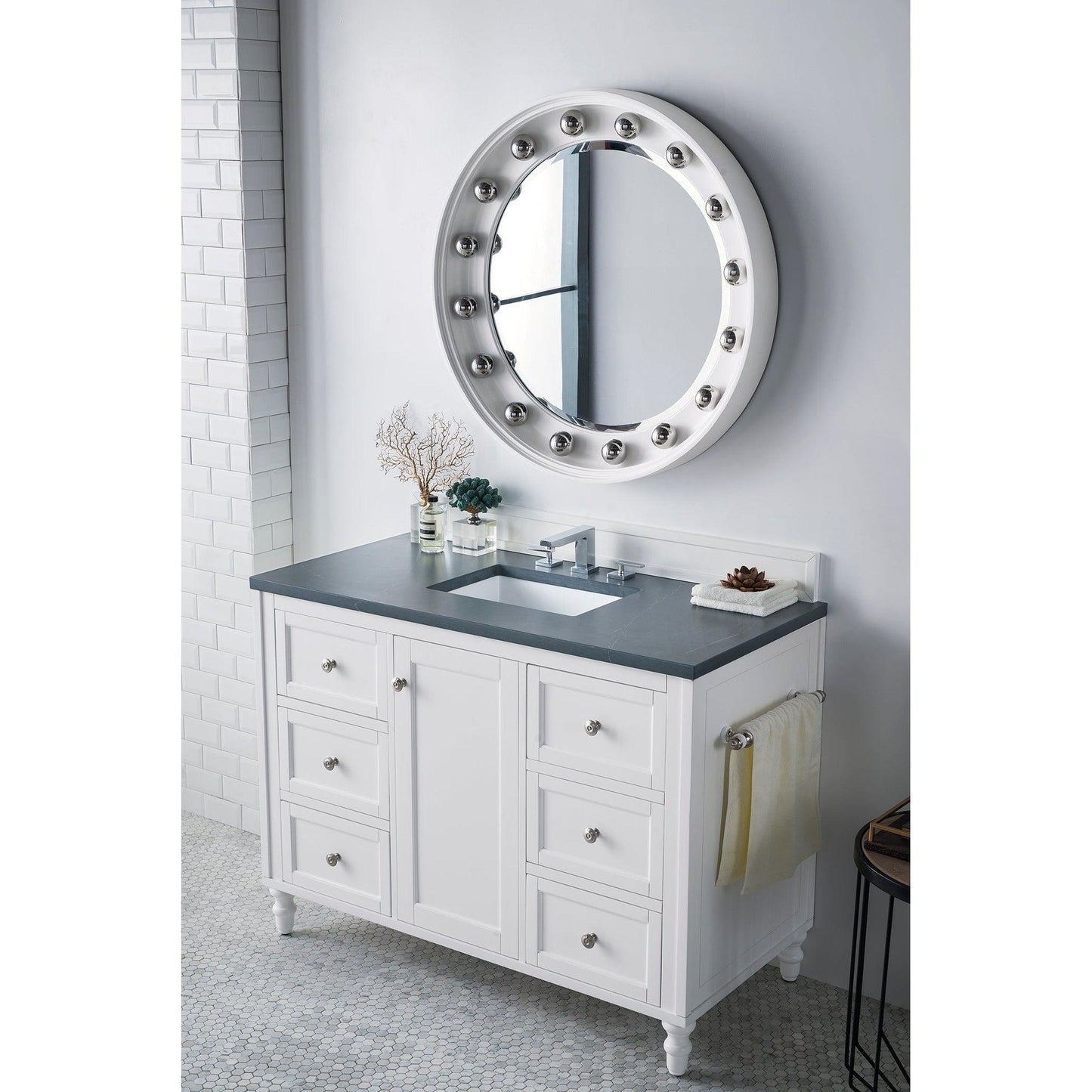 James Martin Vanities Copper Cove Encore 48" Bright White Single Vanity With 3cm Charcoal Soapstone Quartz Top