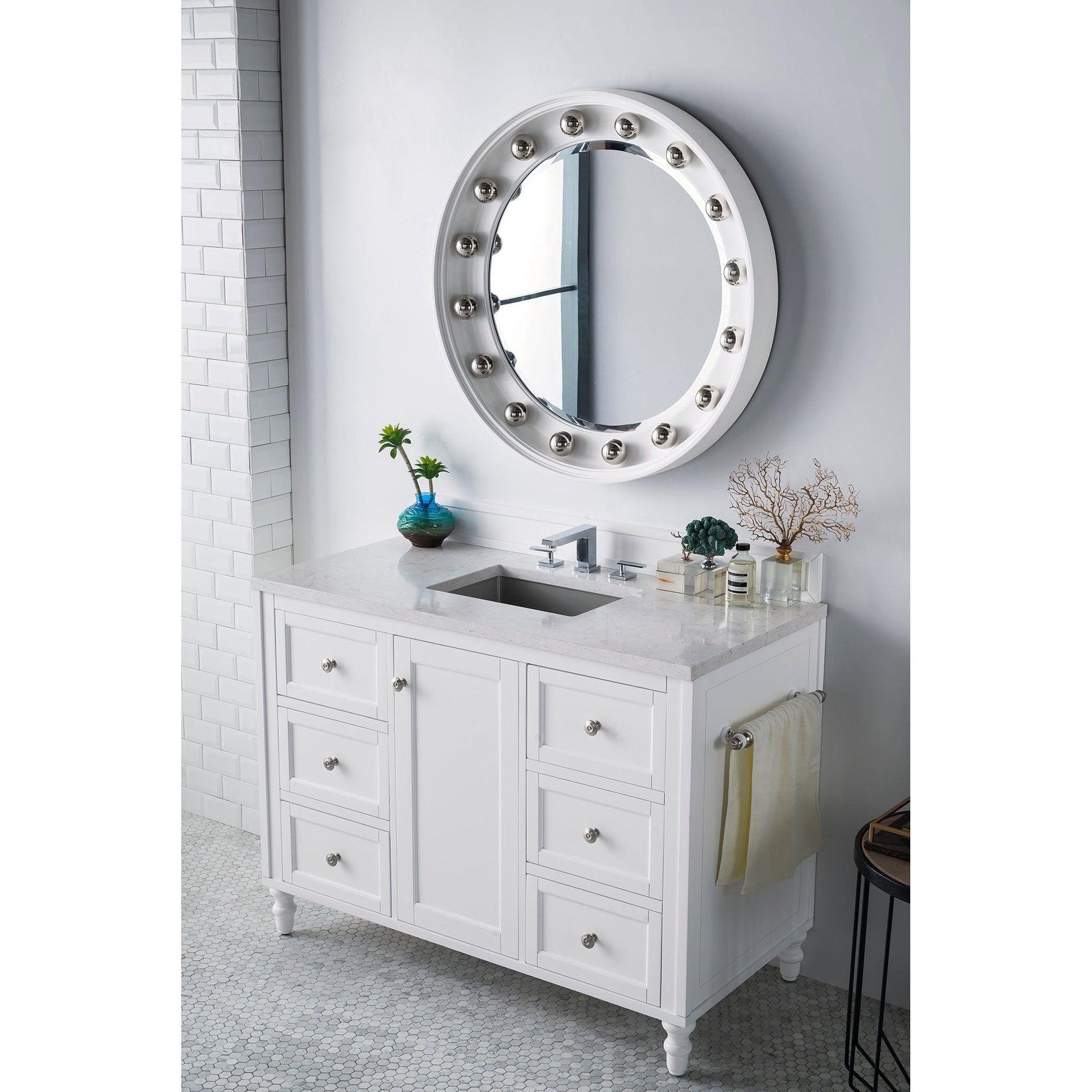 James Martin Vanities Copper Cove Encore 48" Bright White Single Vanity With 3cm Eternal Jasmine Pearl Quartz Top