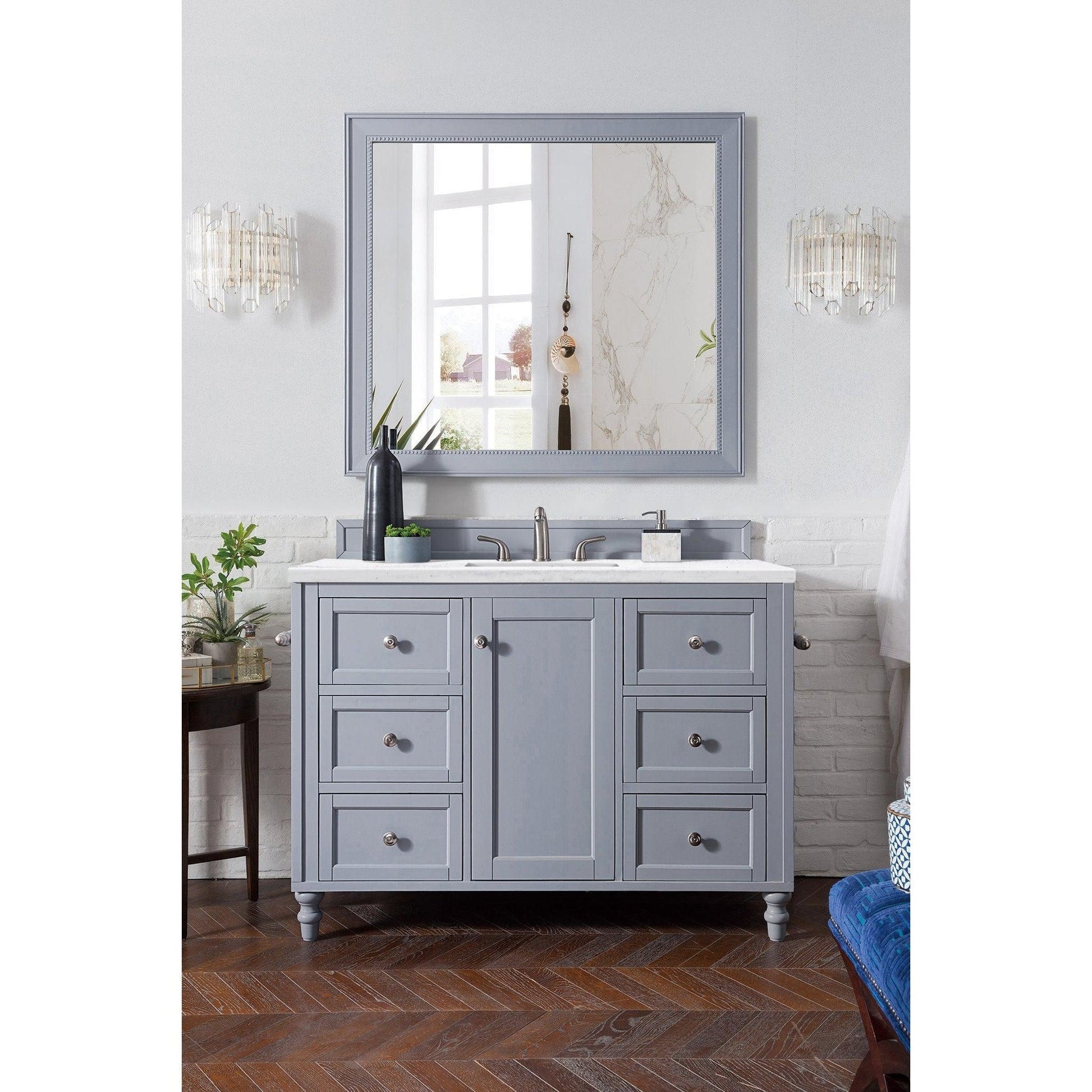 James Martin Vanities Copper Cove Encore 48" Silver Gray Single Vanity With 3cm Arctic Fall Solid Surface Top