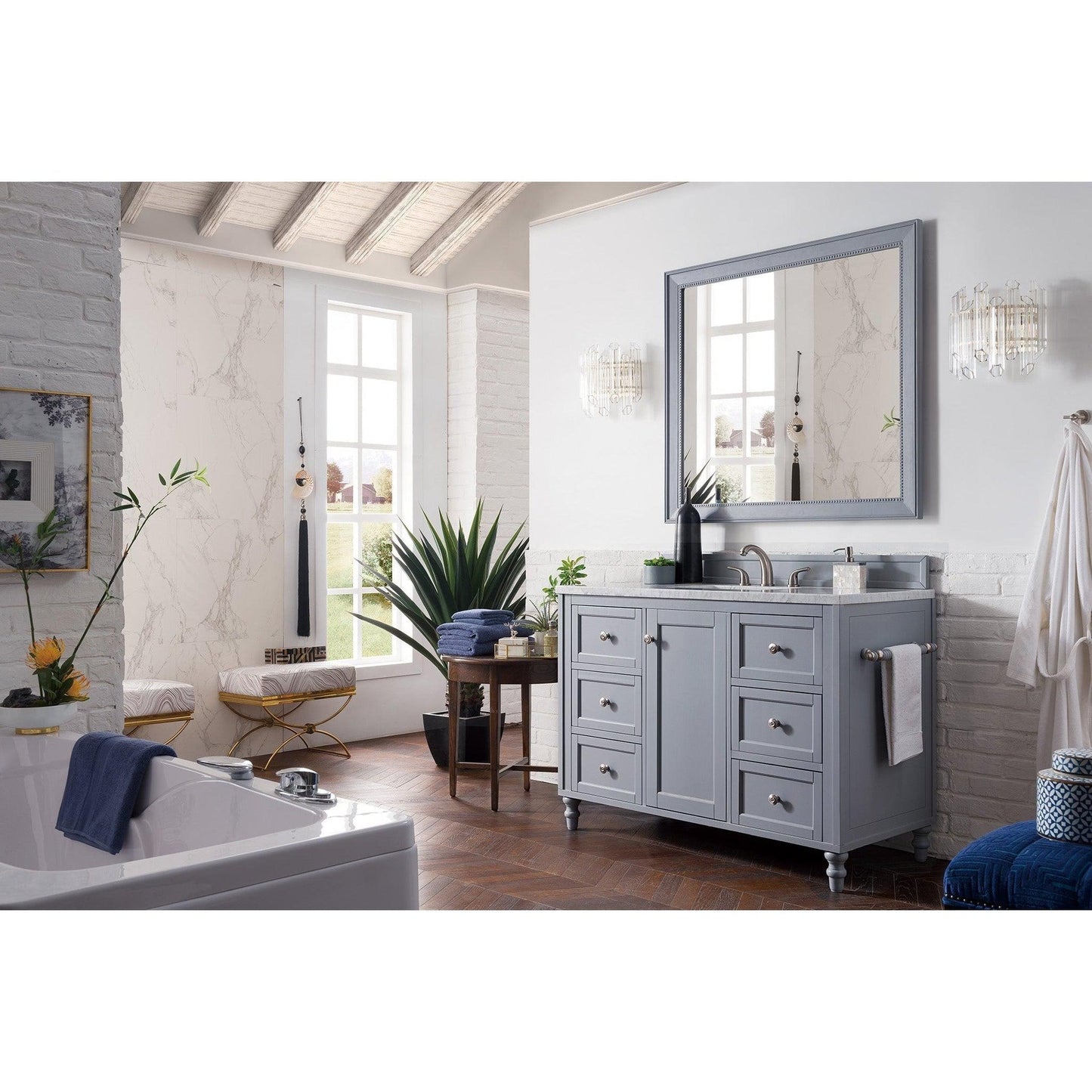 James Martin Vanities Copper Cove Encore 48" Silver Gray Single Vanity With 3cm Carrara Marble Top