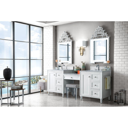 James Martin Vanities Copper Cove Encore 86" Bright White Double Vanity Set With Makeup Table and 3cm Carrara Marble Top