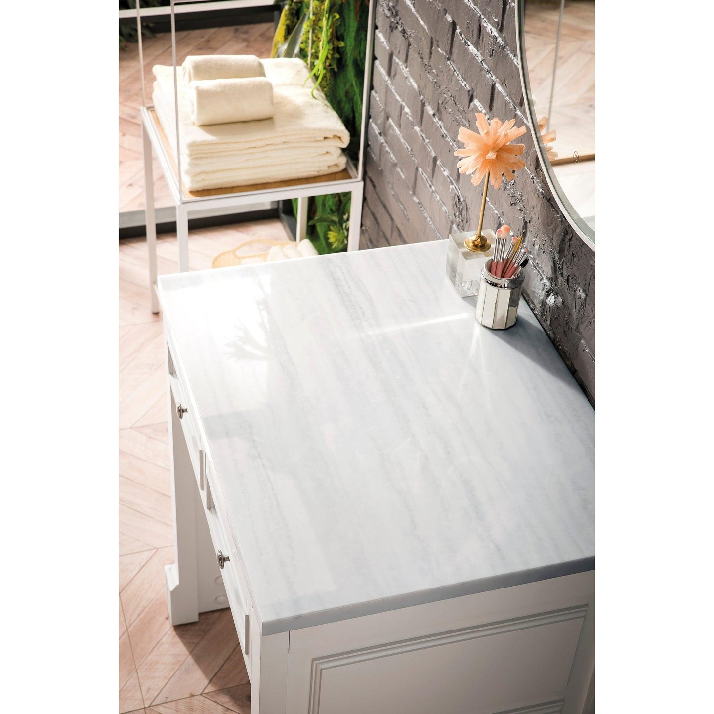 James Martin Vanities De Soto 30" Bright White Makeup Countertop With 3cm Arctic Fall Solid Surface Top