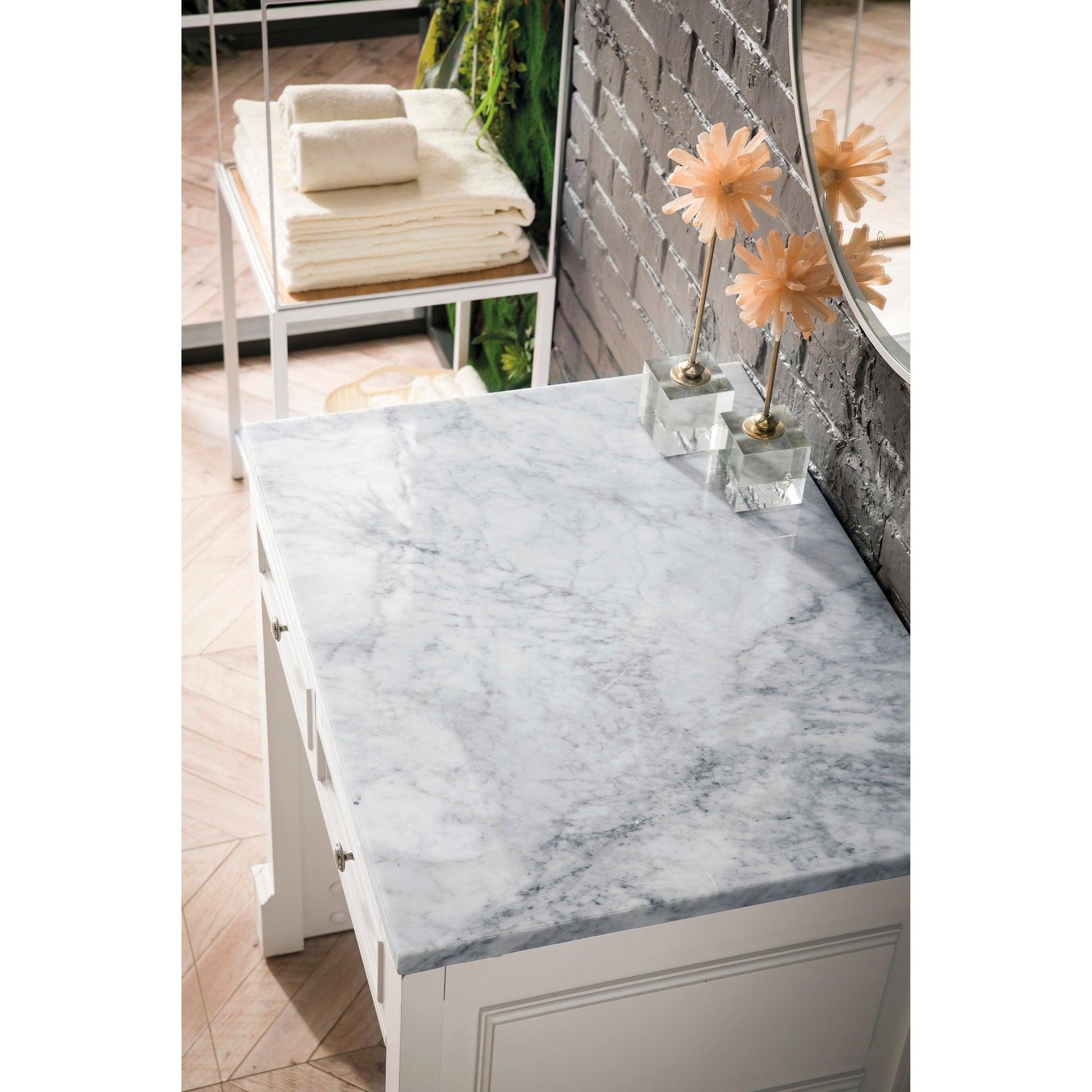 James Martin Vanities De Soto 30" Bright White Makeup Countertop With 3cm Carrara Marble Top