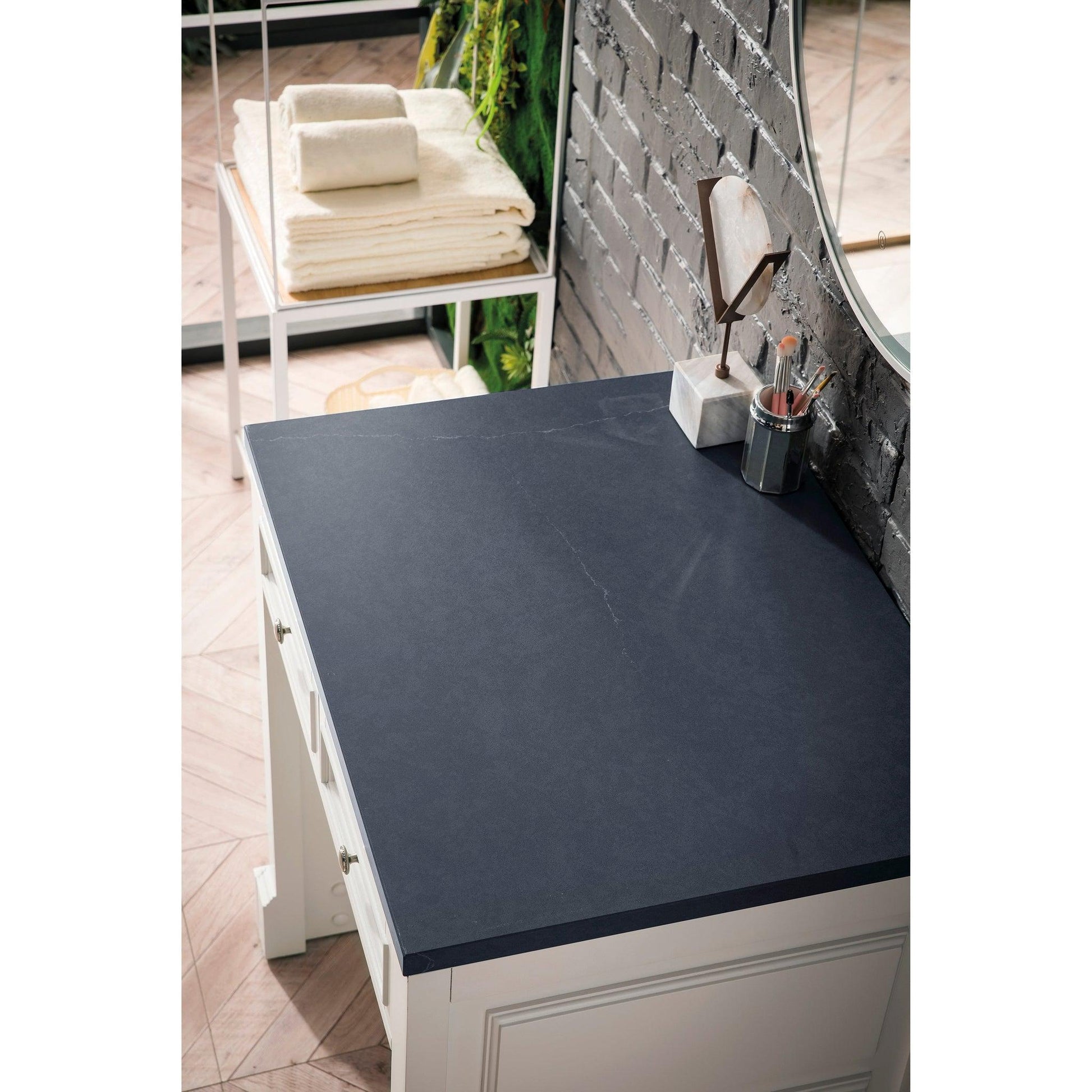 James Martin Vanities De Soto 30" Bright White Makeup Countertop With 3cm Charcoal Soapstone Quartz Top