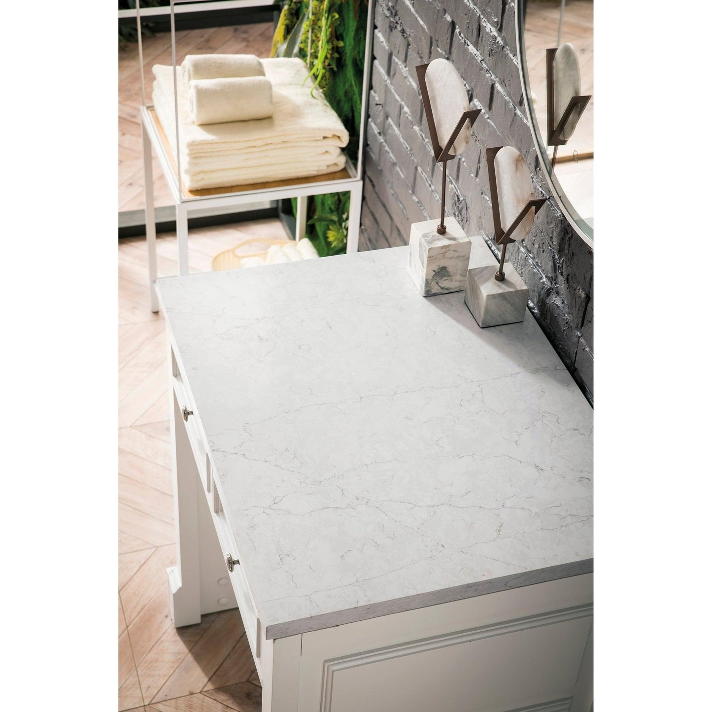 James Martin Vanities De Soto 30" Bright White Makeup Countertop With 3cm Eternal Jasmine Pearl Quartz Top