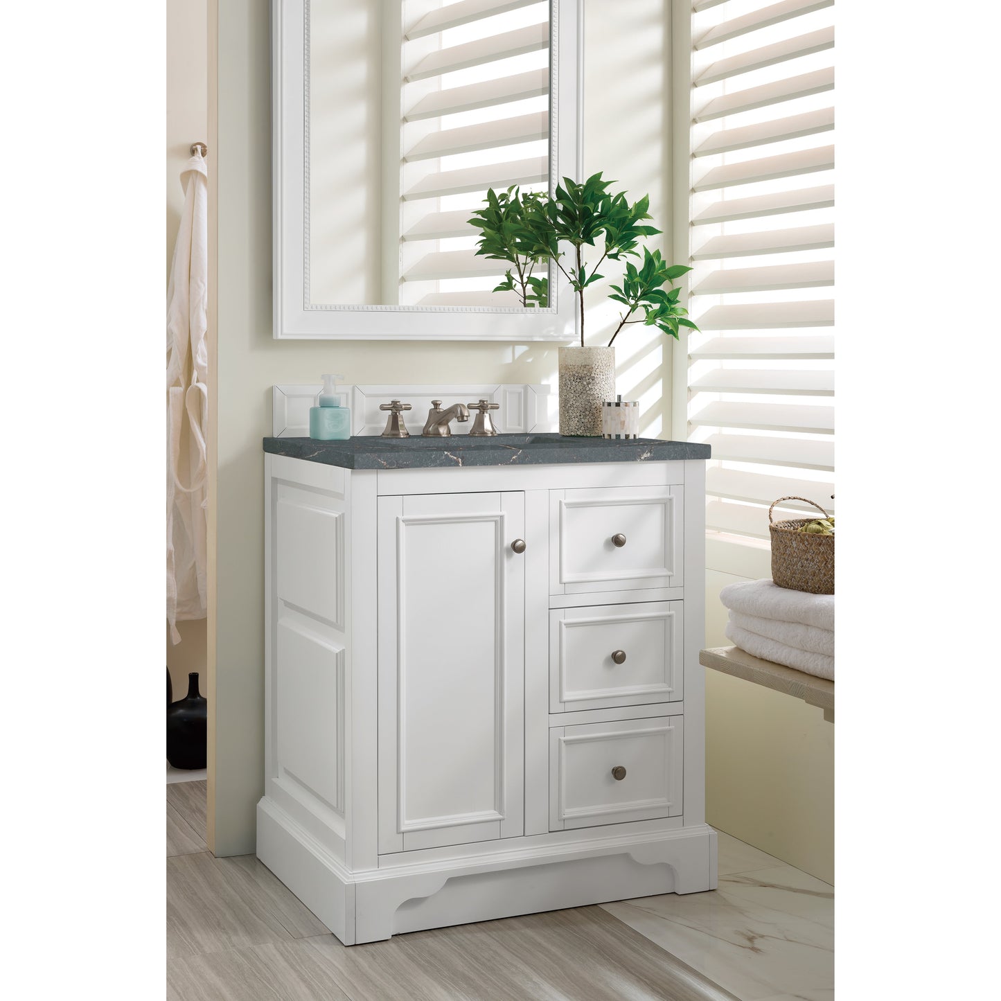 James Martin Vanities De Soto 30" Bright White Single Vanity With 3 cm Parisien Bleu Quartz Top