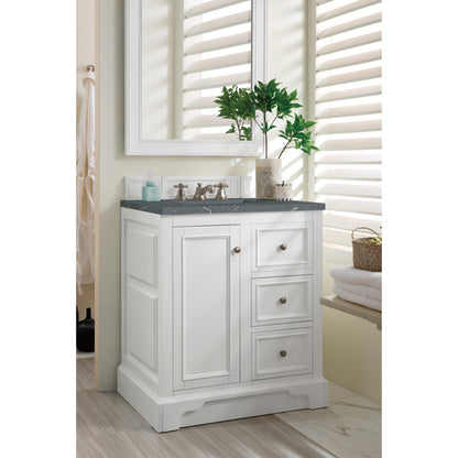 James Martin Vanities De Soto 30" Bright White Single Vanity With 3 cm Parisien Bleu Quartz Top