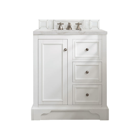 James Martin Vanities De Soto 30" Bright White Single Vanity With 3 cm Victorian Silver Quartz Top