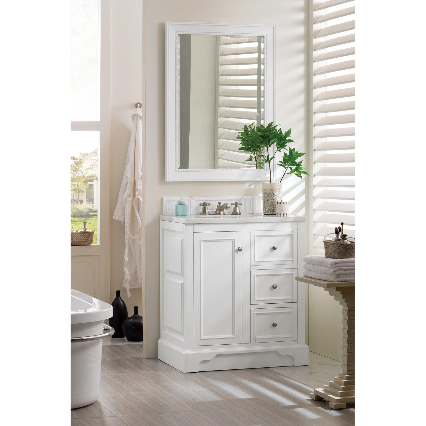 James Martin Vanities De Soto 30" Bright White Single Vanity With 3cm Arctic Fall Solid Surface Top