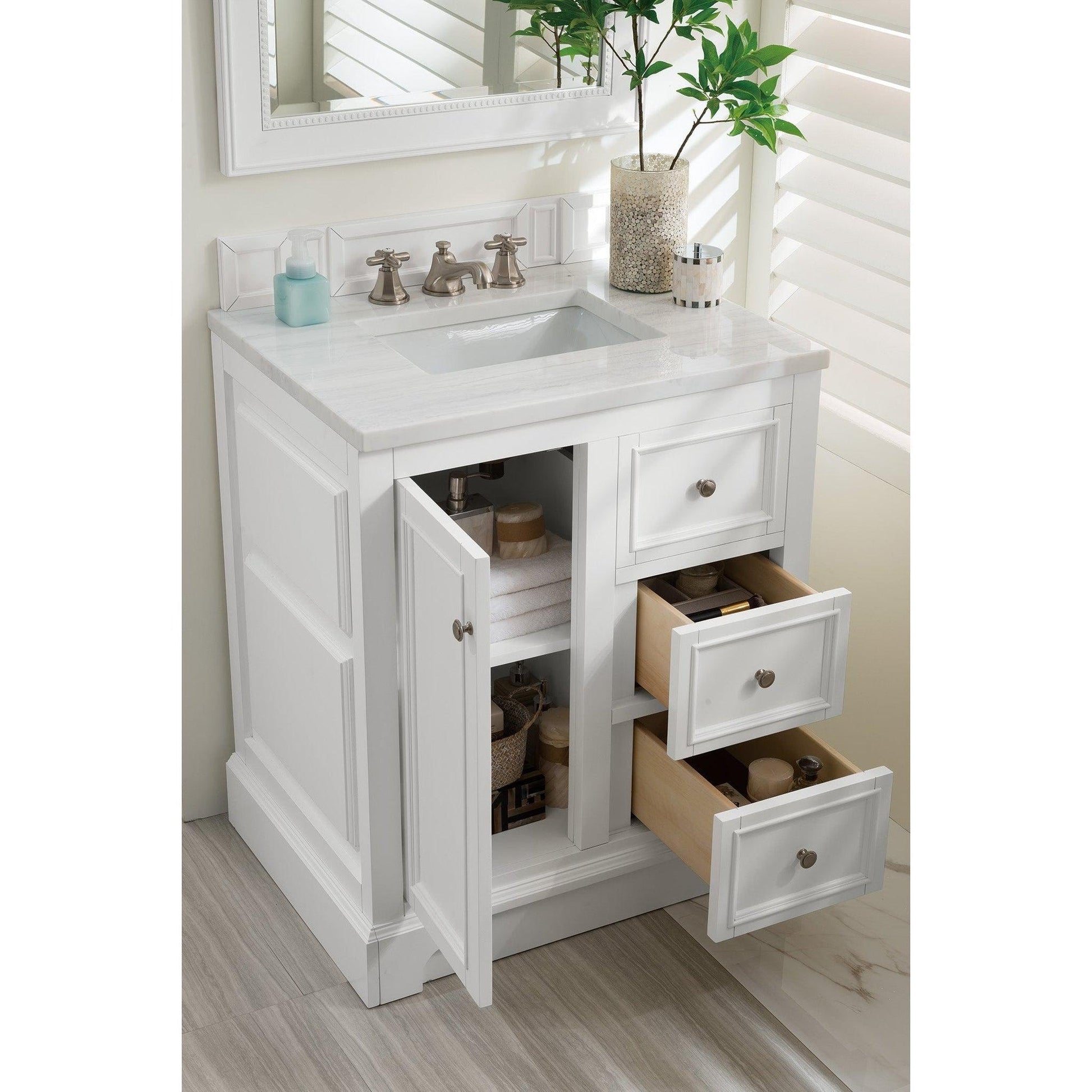 James Martin Vanities De Soto 30" Bright White Single Vanity With 3cm Arctic Fall Solid Surface Top