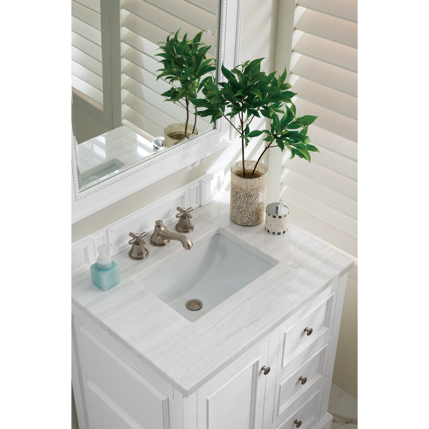 James Martin Vanities De Soto 30" Bright White Single Vanity With 3cm Arctic Fall Solid Surface Top