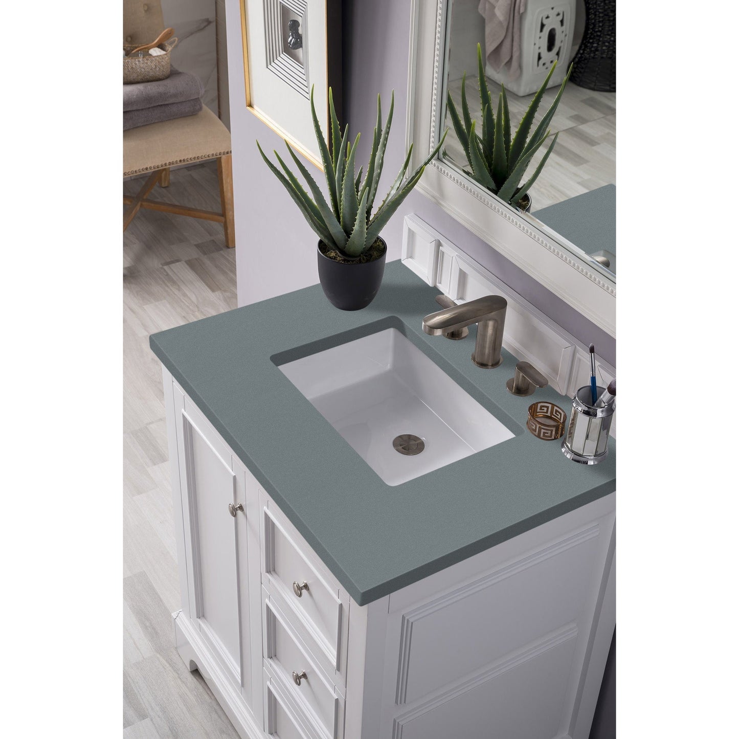 James Martin Vanities De Soto 30" Bright White Single Vanity With 3cm Cala Blue Quartz Top